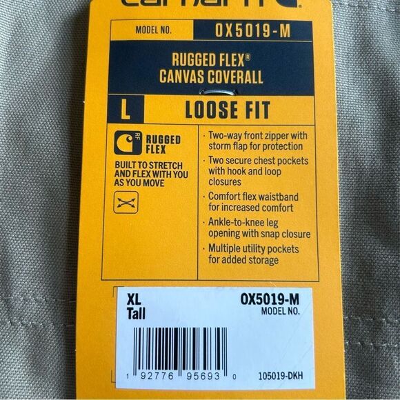 CARHARTT Coveralls Rugged Flex Canvas Loose Fit Durable Dark Khaki Size XL Tall - Picture 5 of 5